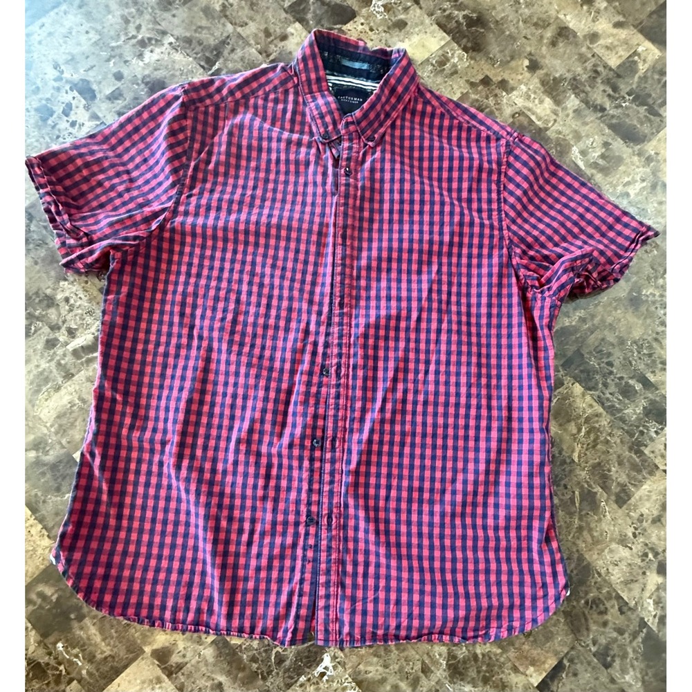 Cactus Man Ricky Singh Mens XL Red Navy Blue Gingham Cotton Short Sleeve Shirt
